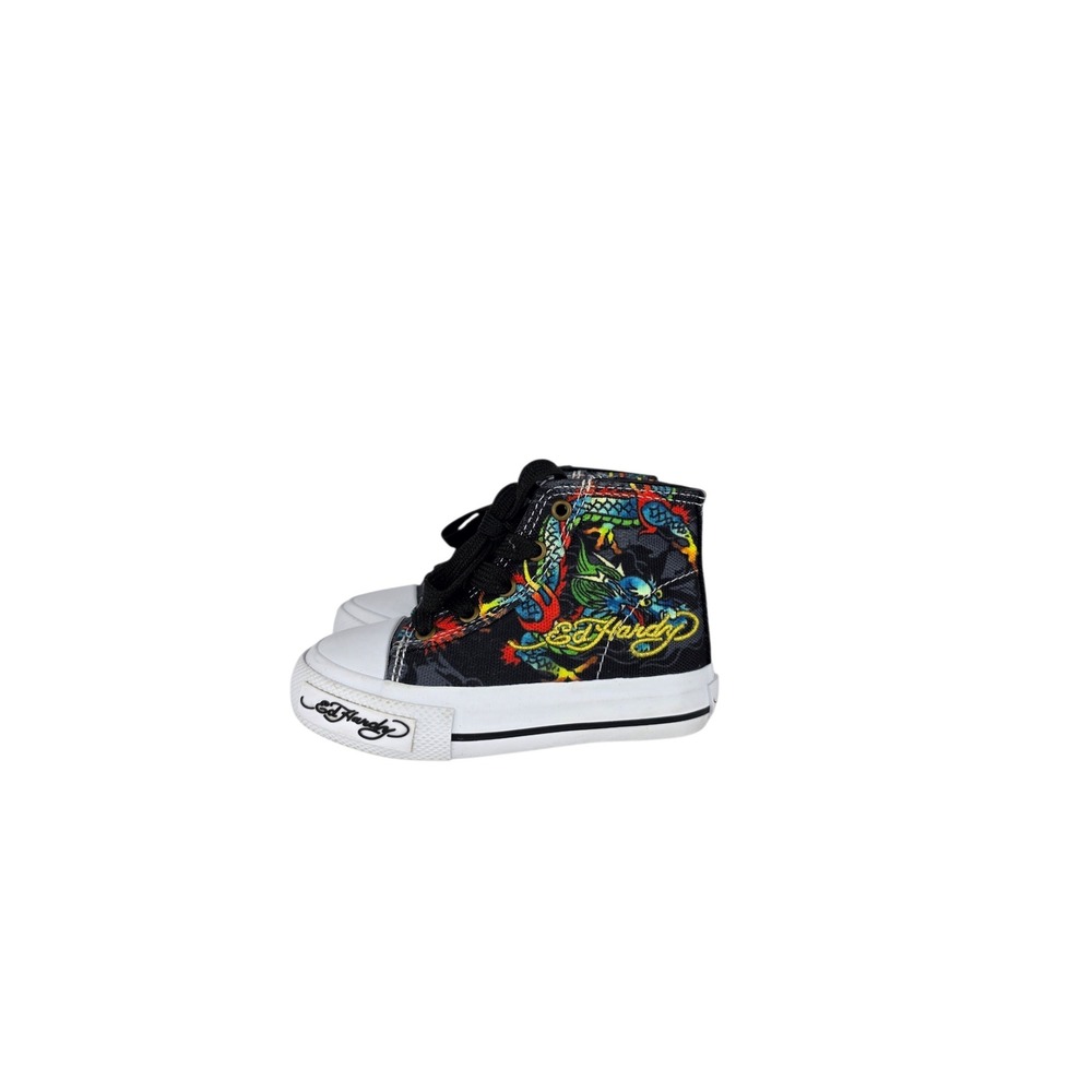 Ed Hardy High Top Sneakers Kids Toddlers Size 7 Dragon Y2K Tattoo Art Shoes